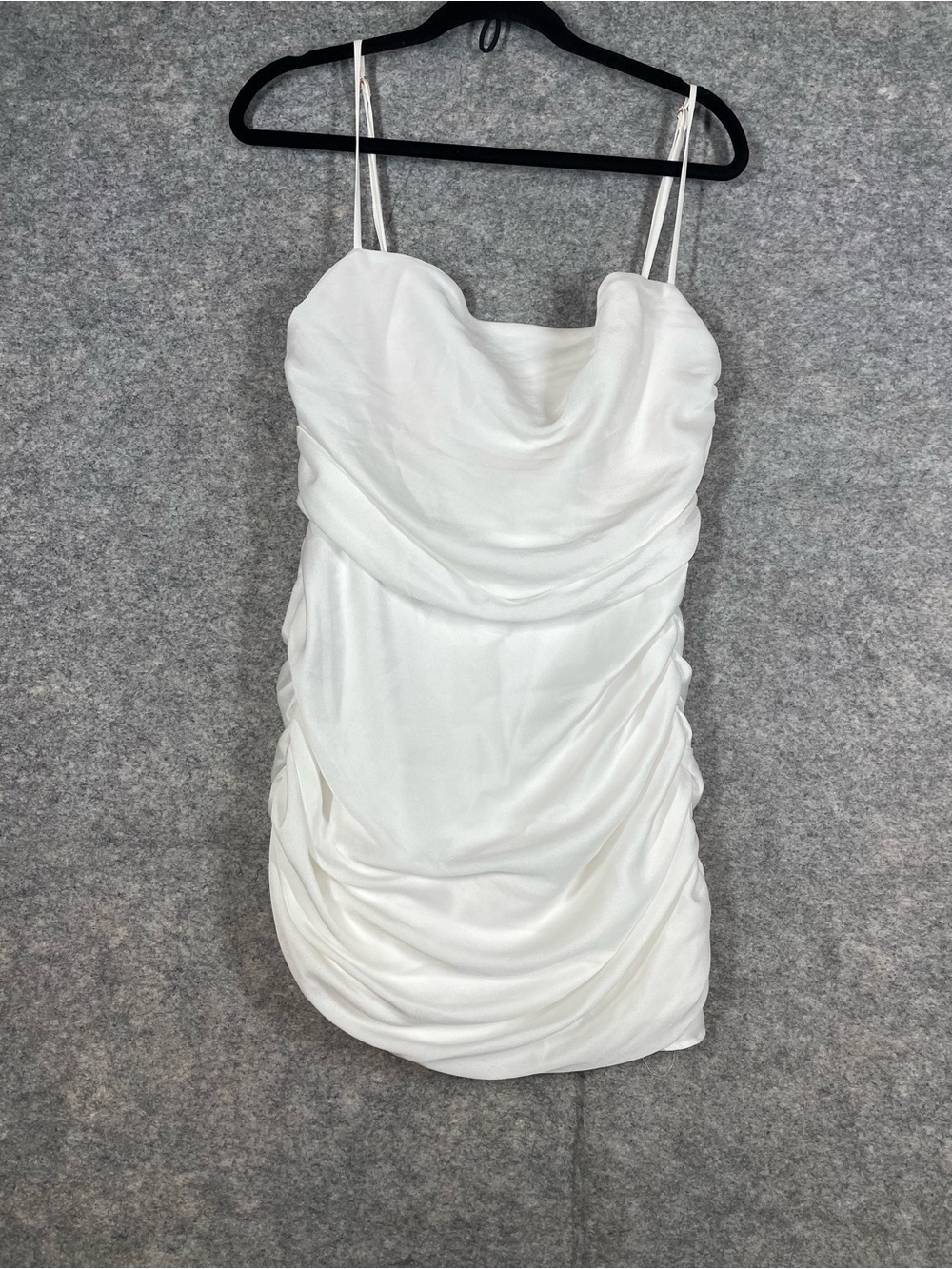 Nookie White Ruched Mini Dress XL Bodycon Cowl Neck Party Bridal Y2K Formal Chic